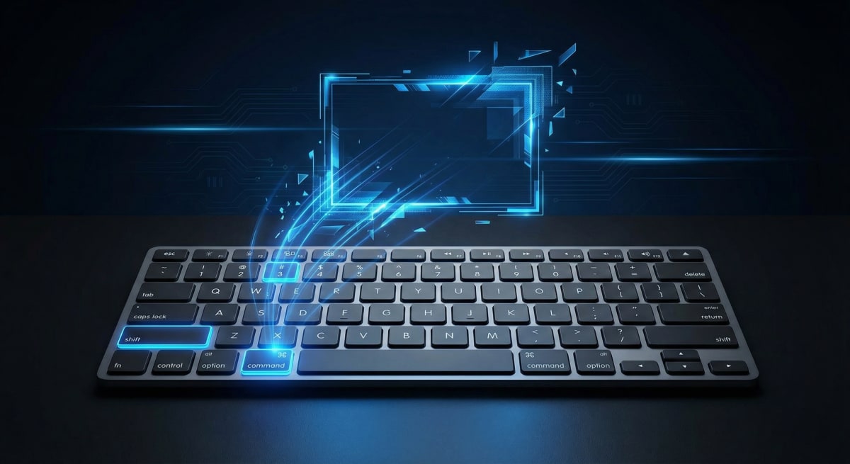 Mac keyboard with screenshot shortcut keys highlighted