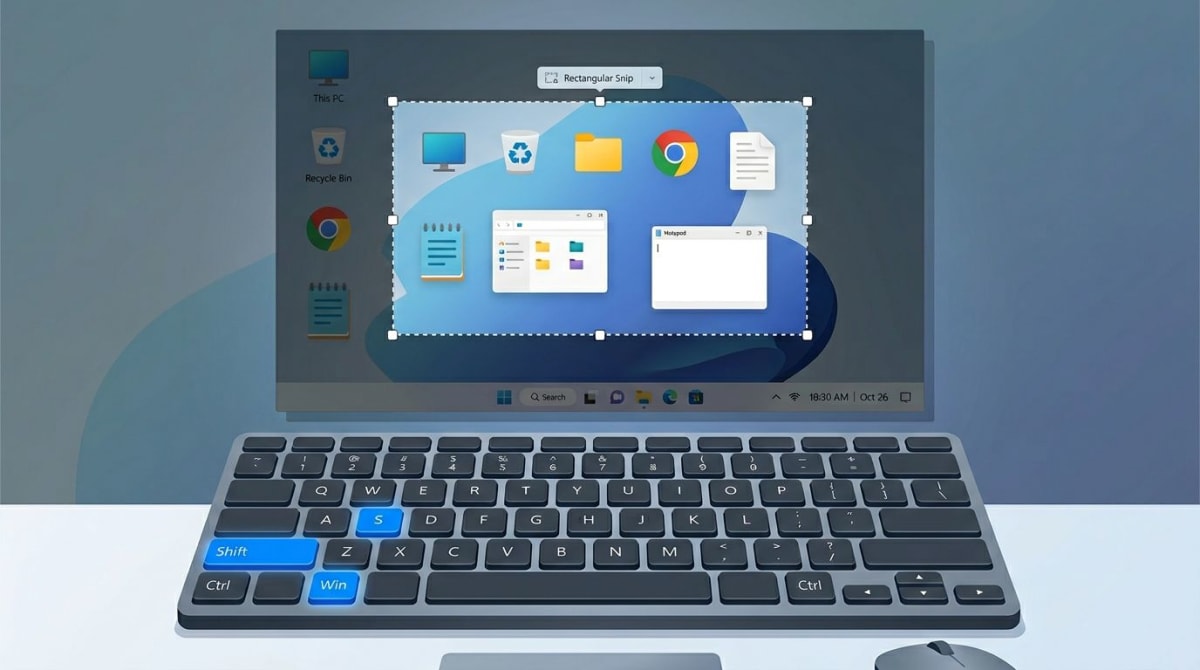 Windows screenshot shortcut Win+Shift+S for region capture