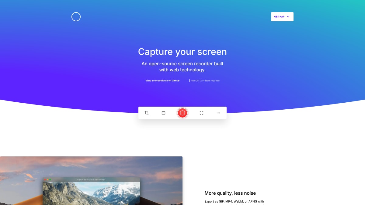 Kap homepage — free open-source screen recorder for Mac