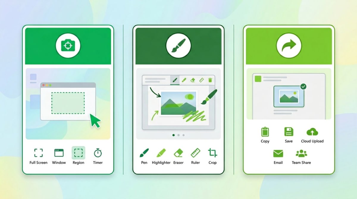 Drei Windows-Screenshot-Tools nebeneinander verglichen