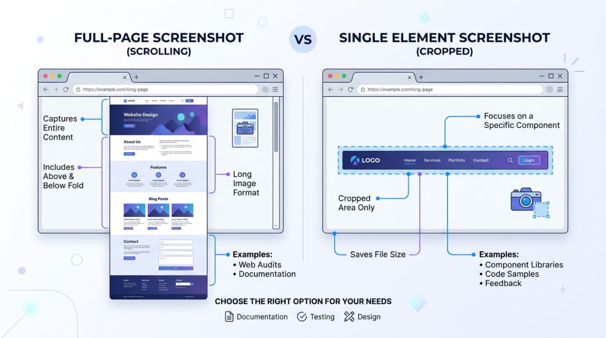 Diagramm vergleicht Full-Page mit einzelnen Element-Screenshots
