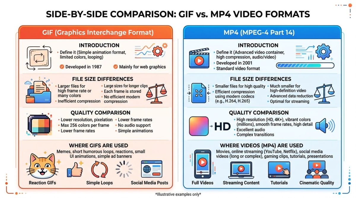 Comparison of GIF and video formats for screen recording