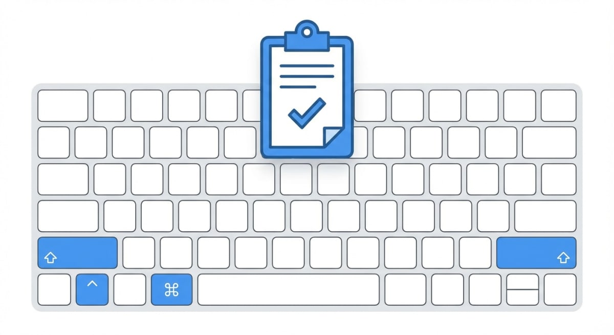 Mac keyboard with clipboard and screenshot shortcut keys highlighted