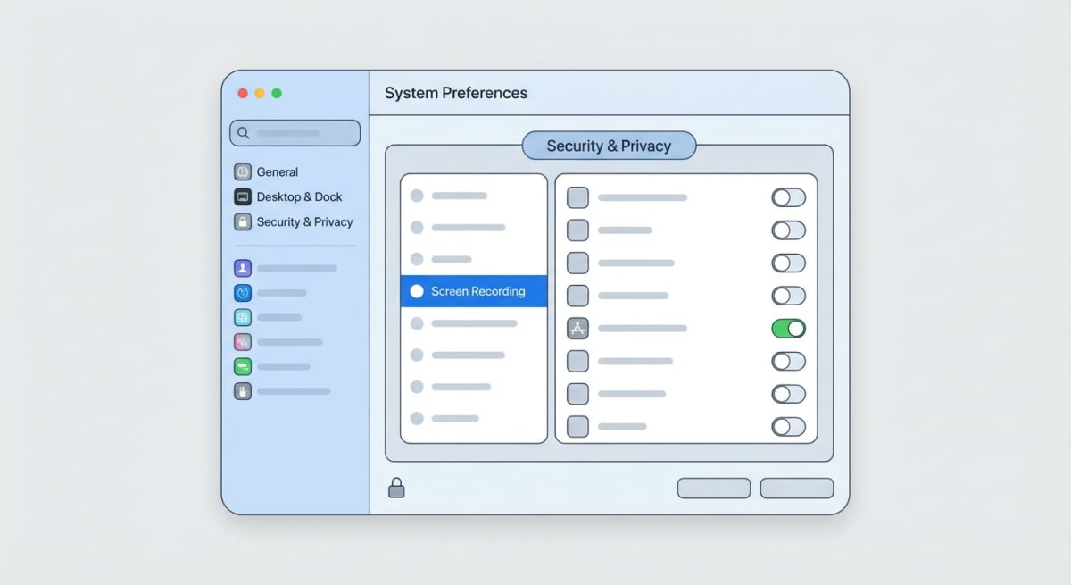 Mac System Preferences showing screen recording permissions