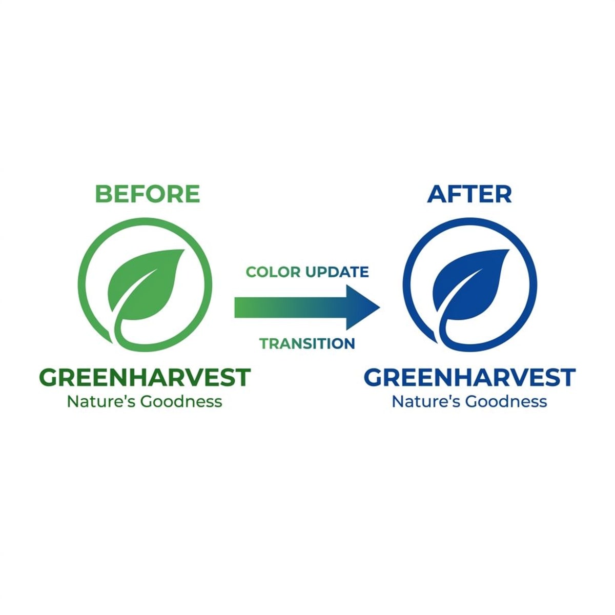 Logo color change comparison showing a green logo transformed to blue
