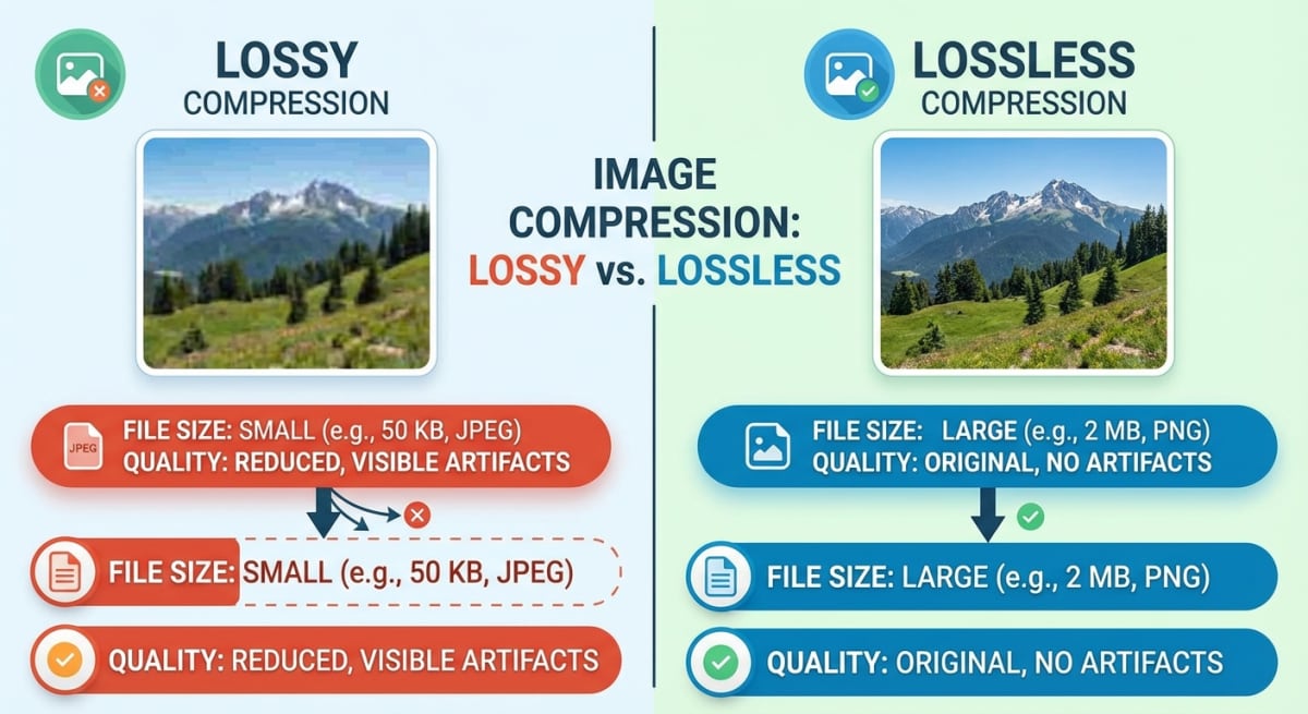 Lossy vs lossless compression comparison showing quality differences