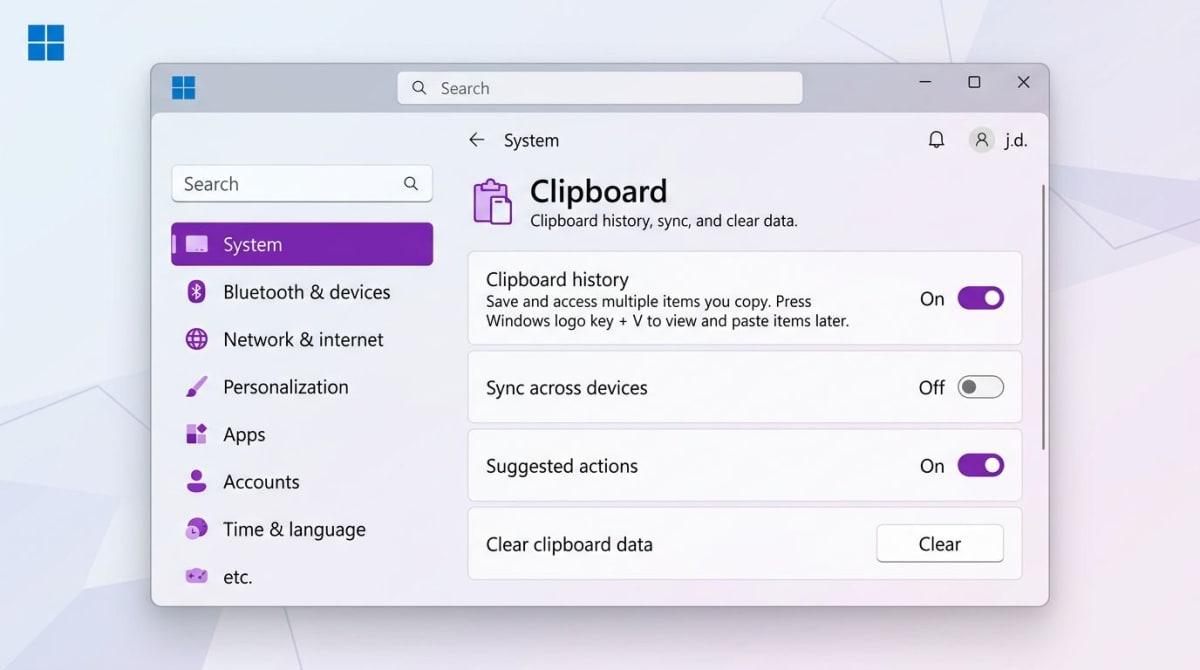 Windows 11 Clipboard History setting turned on in Settings