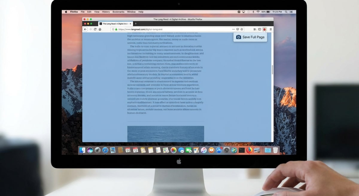Firefox full page screenshot capturing an entire webpage