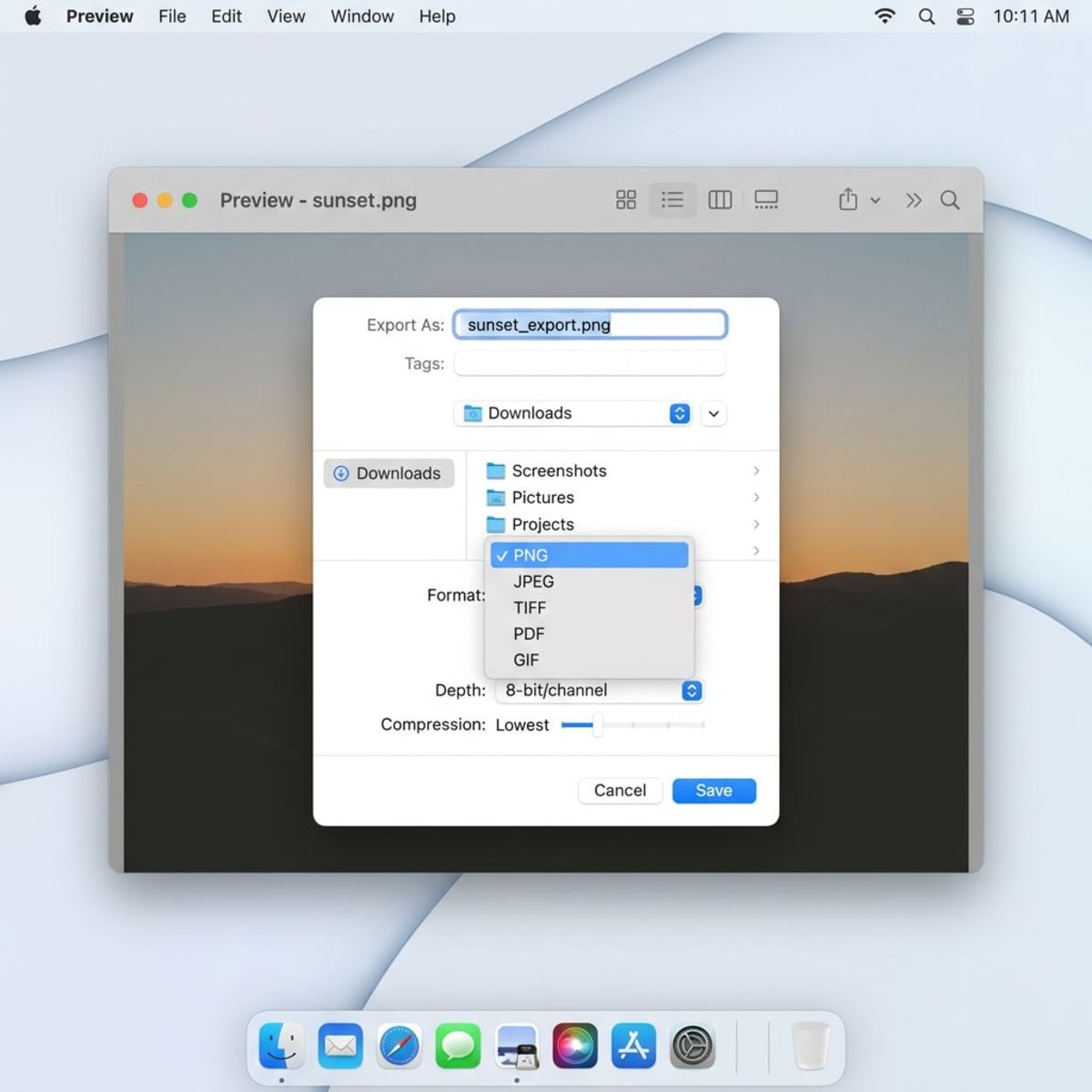 Mac Preview export dialog