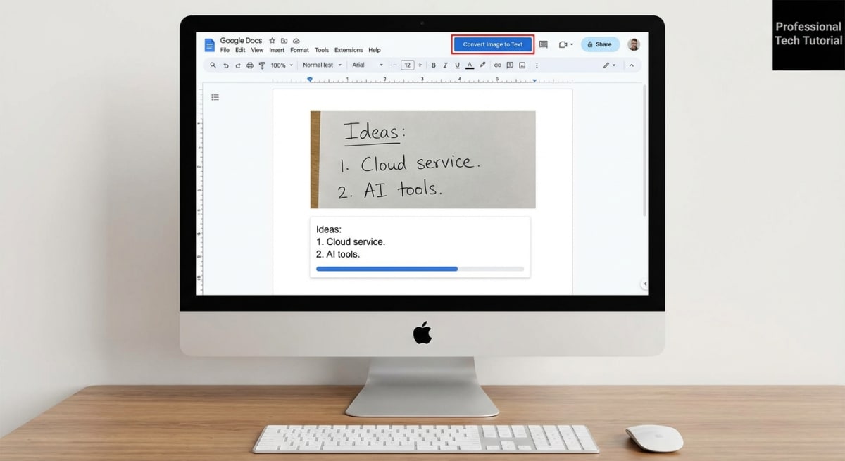 Google Docs converting an uploaded image to editable text