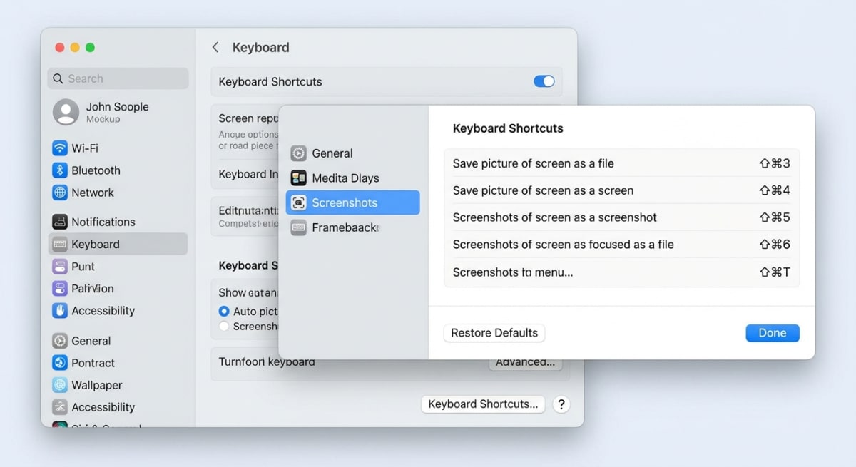 macOS System Settings keyboard shortcuts