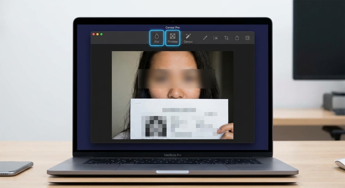 Censoring methods on a Mac desktop app with blur and pixelate features