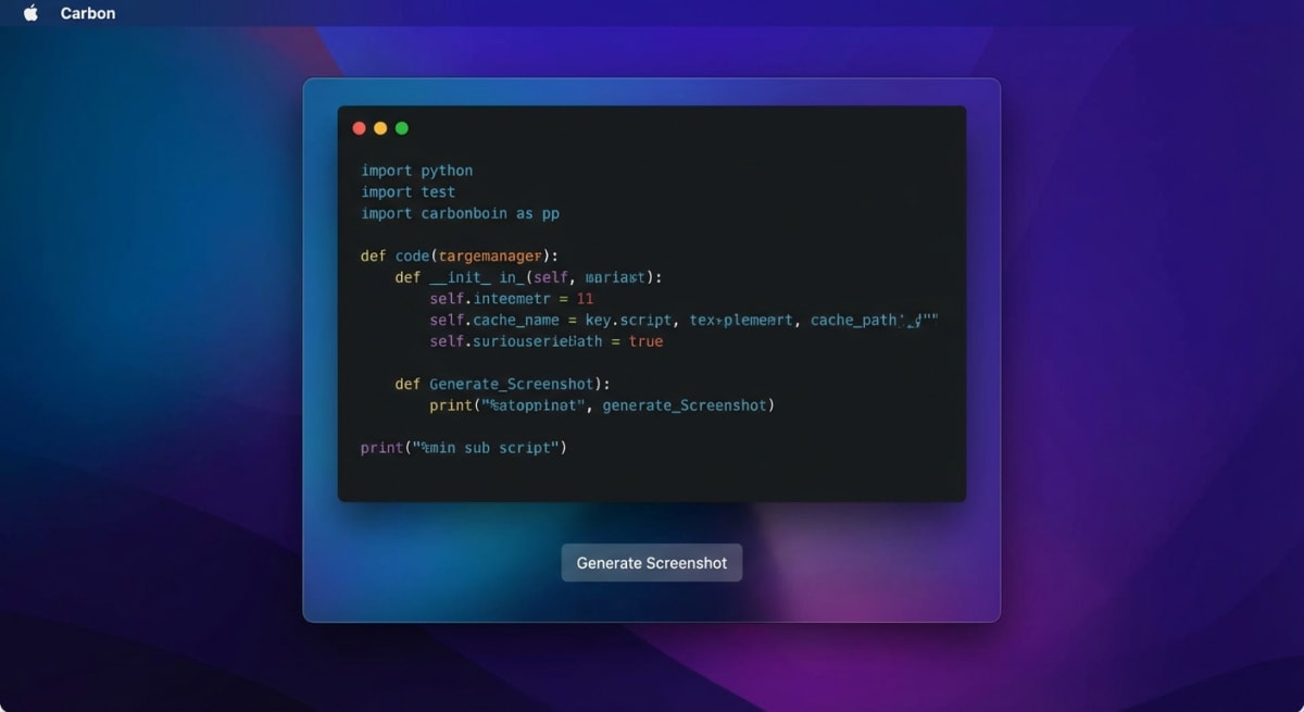 Code to image tool interface showing code with gradient background