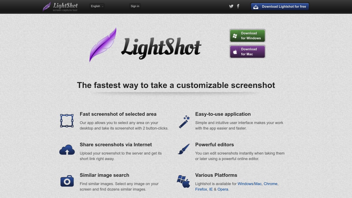 Lightshot interface