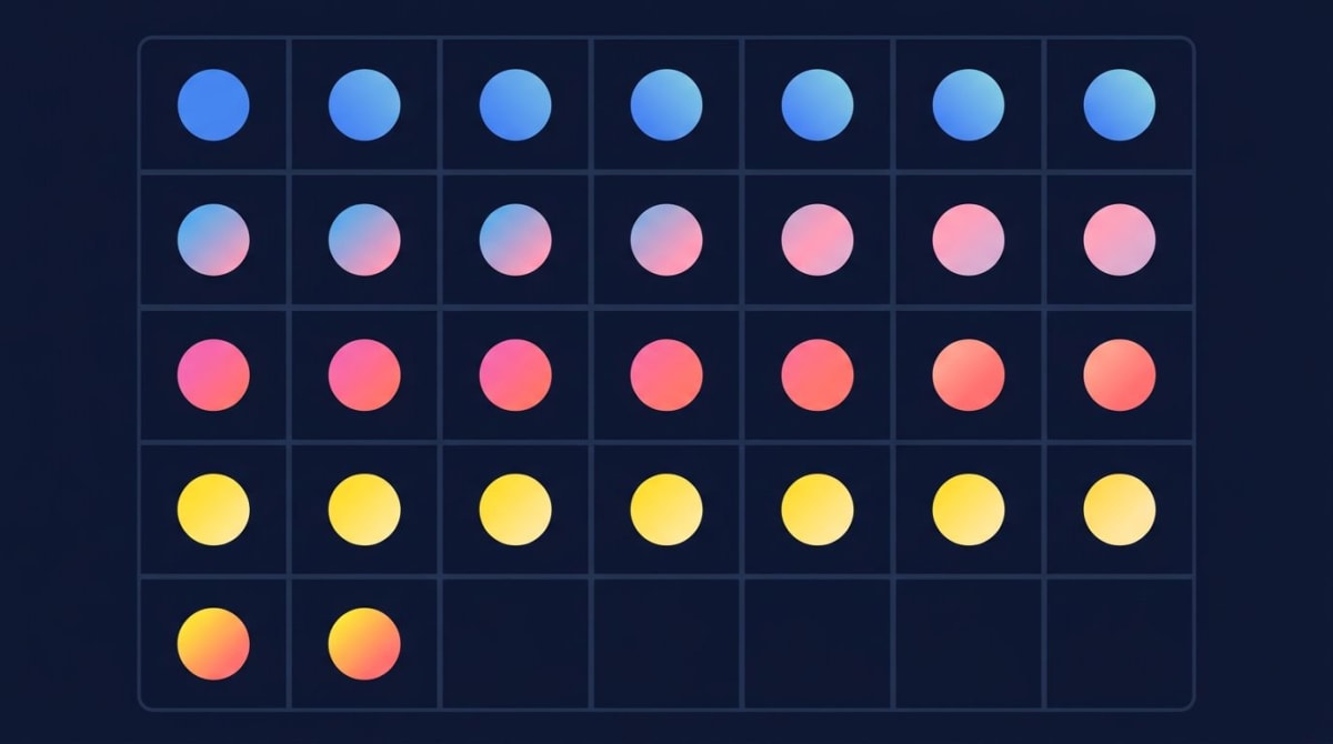 Calendar heatmap showing 30 days of mood check-in entries with color-coded streak pattern