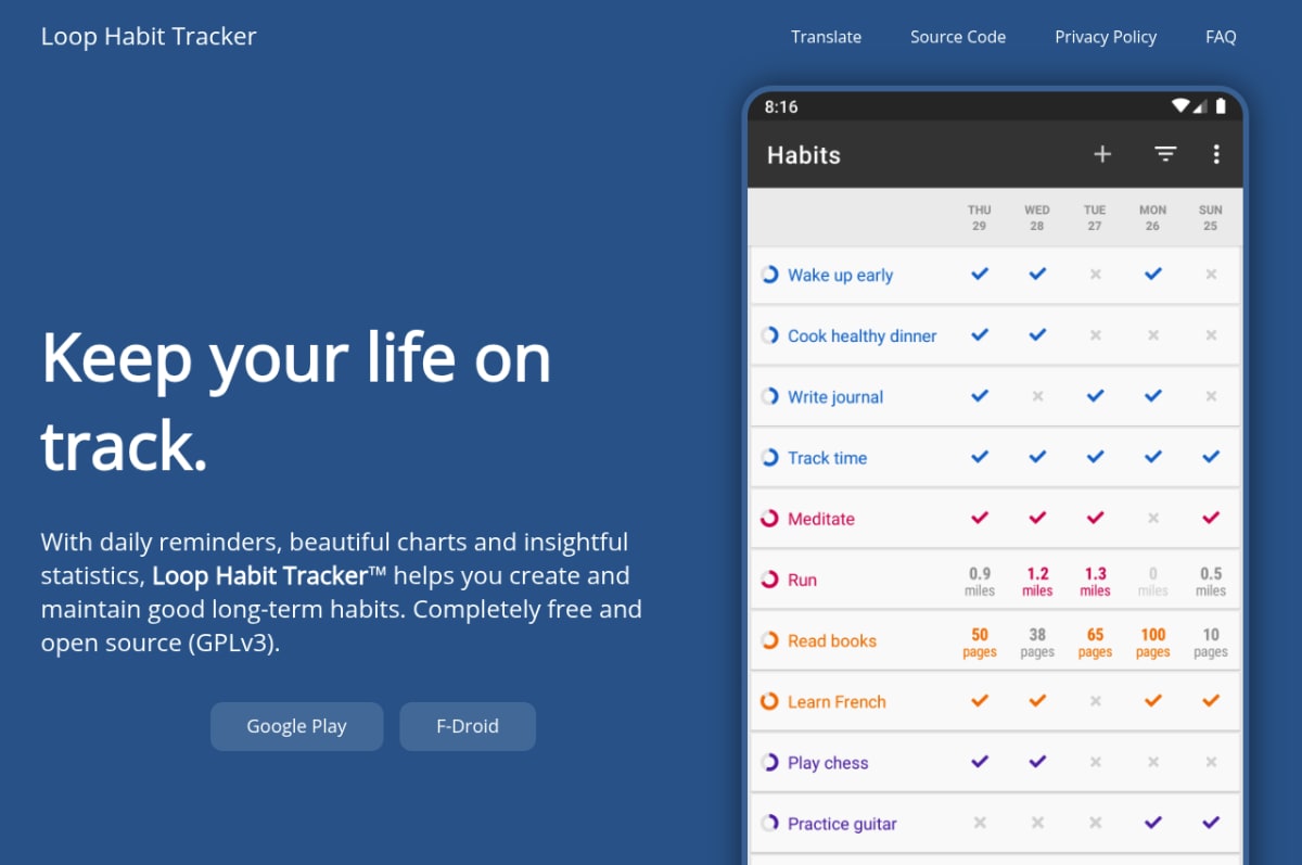 Loop Habit Tracker website screenshot