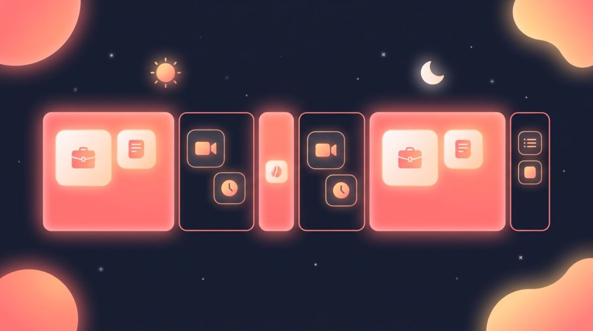 Time-blocked daily schedule with colored work blocks for daily planning