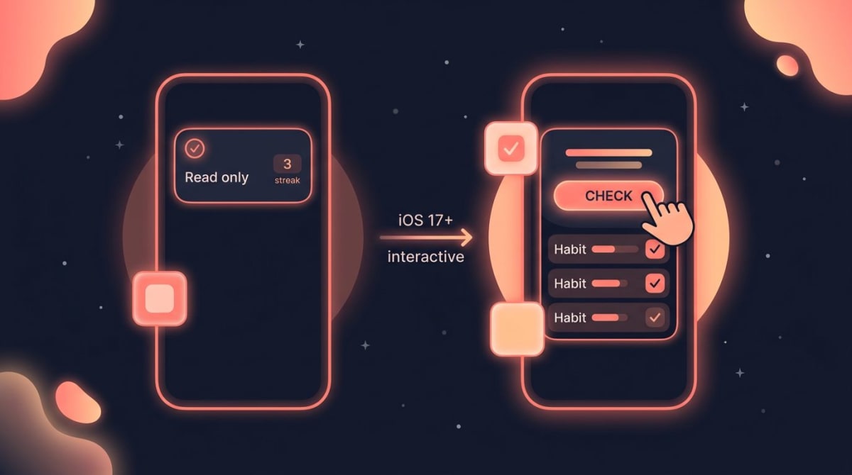 Two phones showing iOS and Android habit tracker widget examples