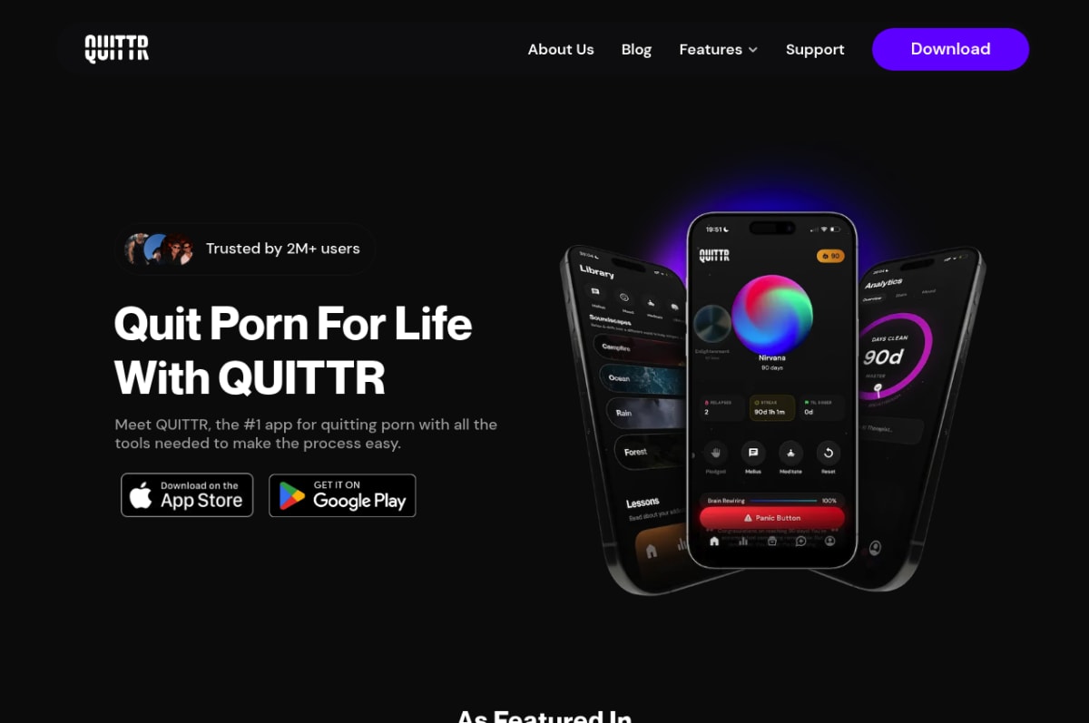 QUITTR website screenshot