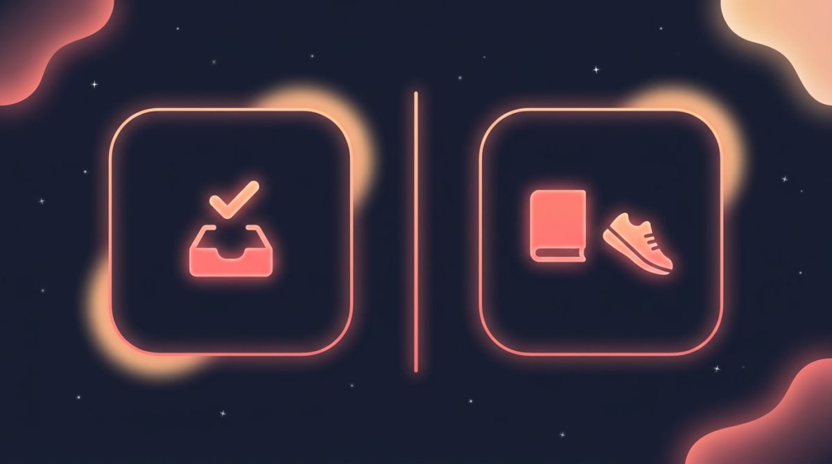 A split illustration showing the 2 minute rule as Do It Now productivity and Start Tiny habit-building