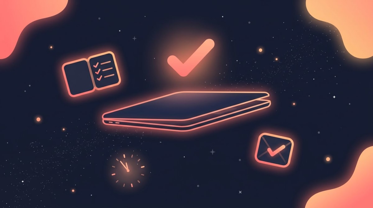 Shutdown ritual: a closed laptop and a notebook with tomorrow's top-3 list