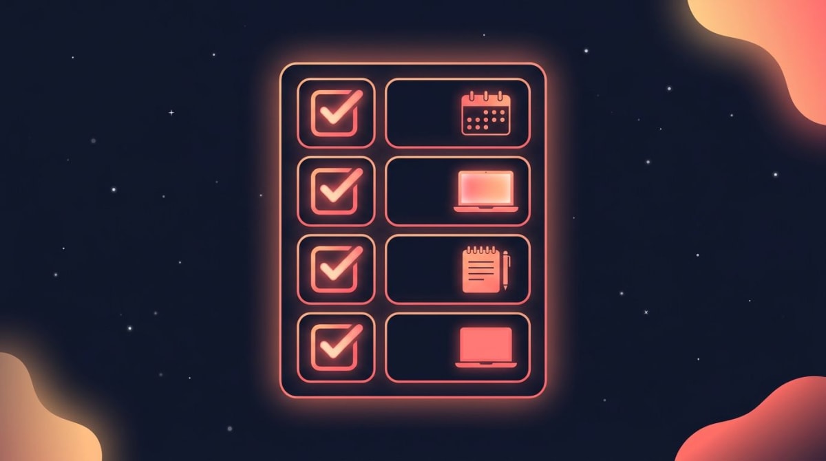 A 4-step shutdown ritual checklist showing the daily routine to end work anxiety