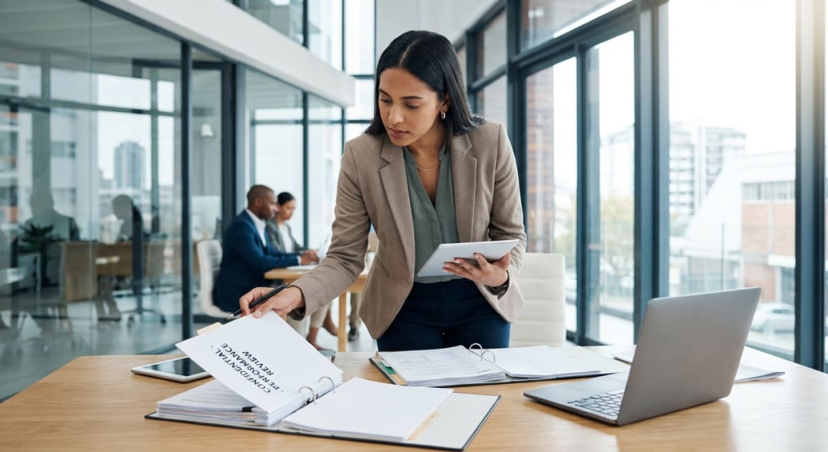 Professional HR manager conducting performance reviews