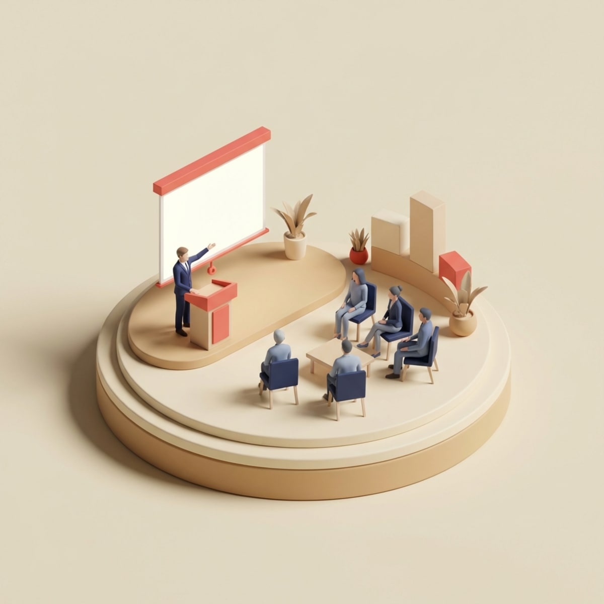 Formal presentation to team in a meeting room