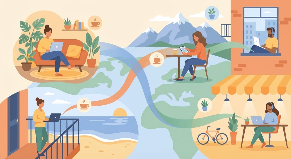 Remote team collaborating across locations