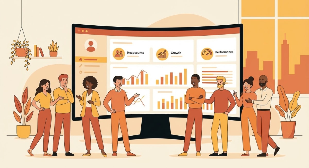 Small team reviewing HR software options together