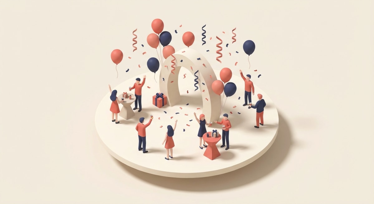 Fun welcome celebration with confetti and balloons