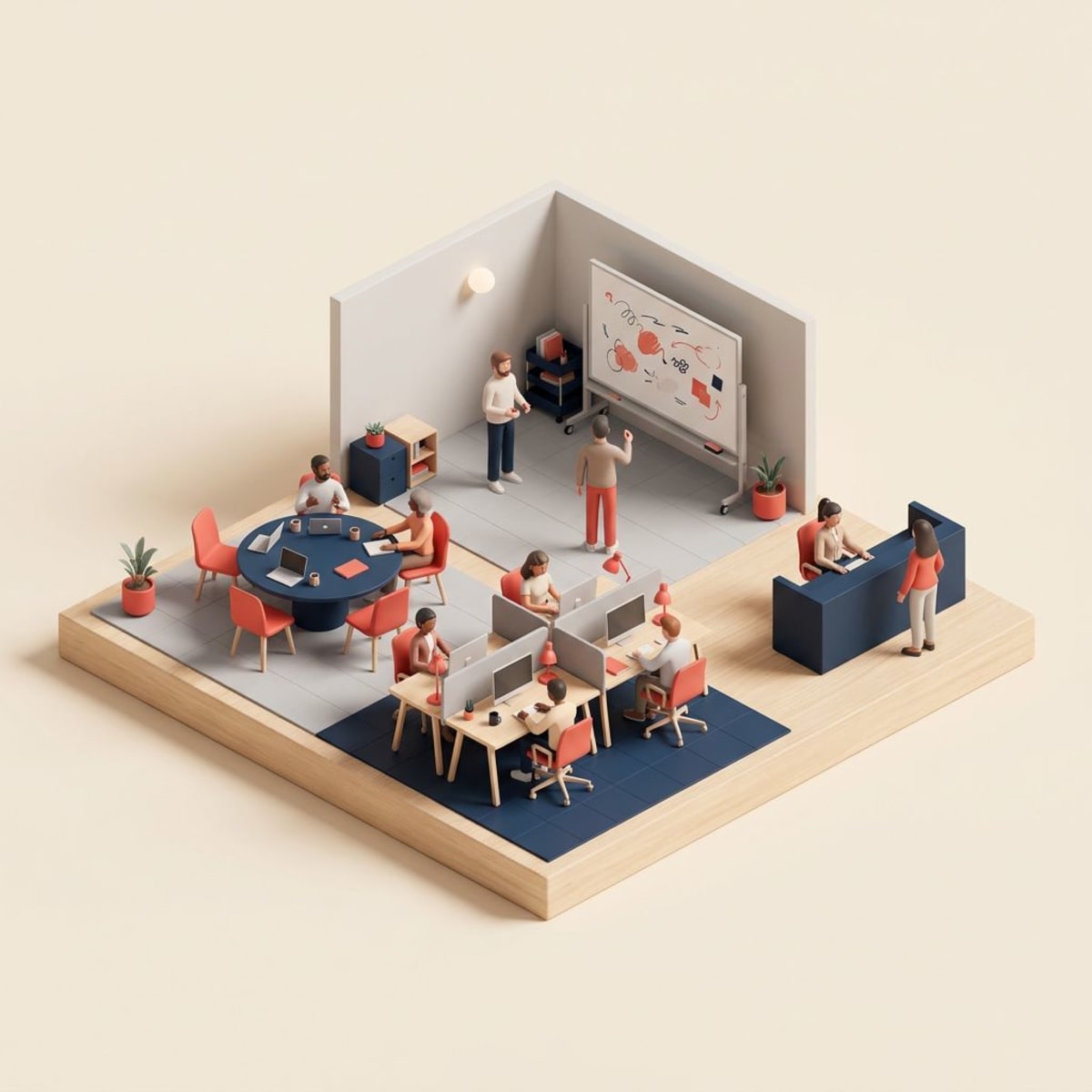 Four distinct workplace culture types illustrated as different zones of an office environment