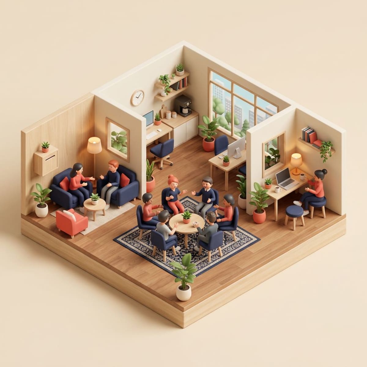 Positive workplace environment with team members engaging in open communication and collaboration