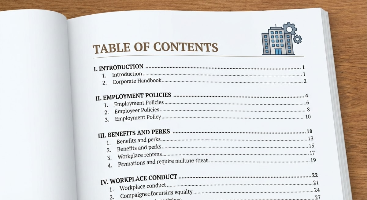 Employee handbook template table of contents with organized policy sections