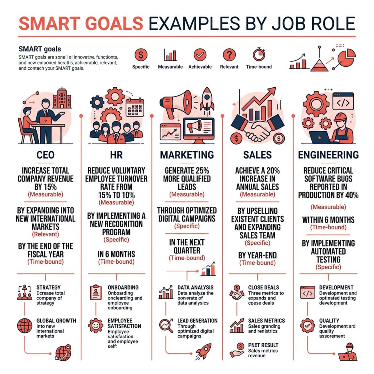 SMART goals examples organized by role and function