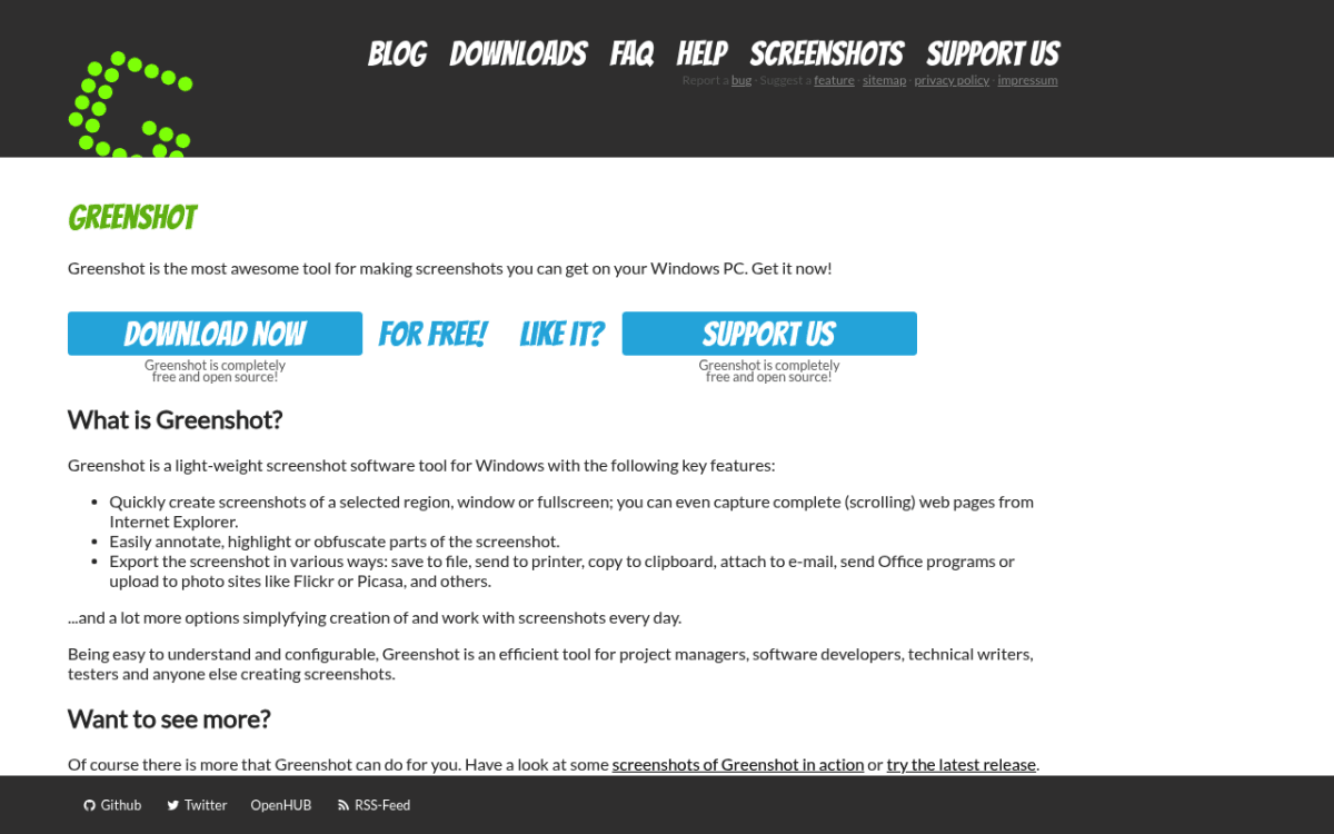 Greenshot Homepage — kostenloses Open-Source-Screenshot-Tool für Windows