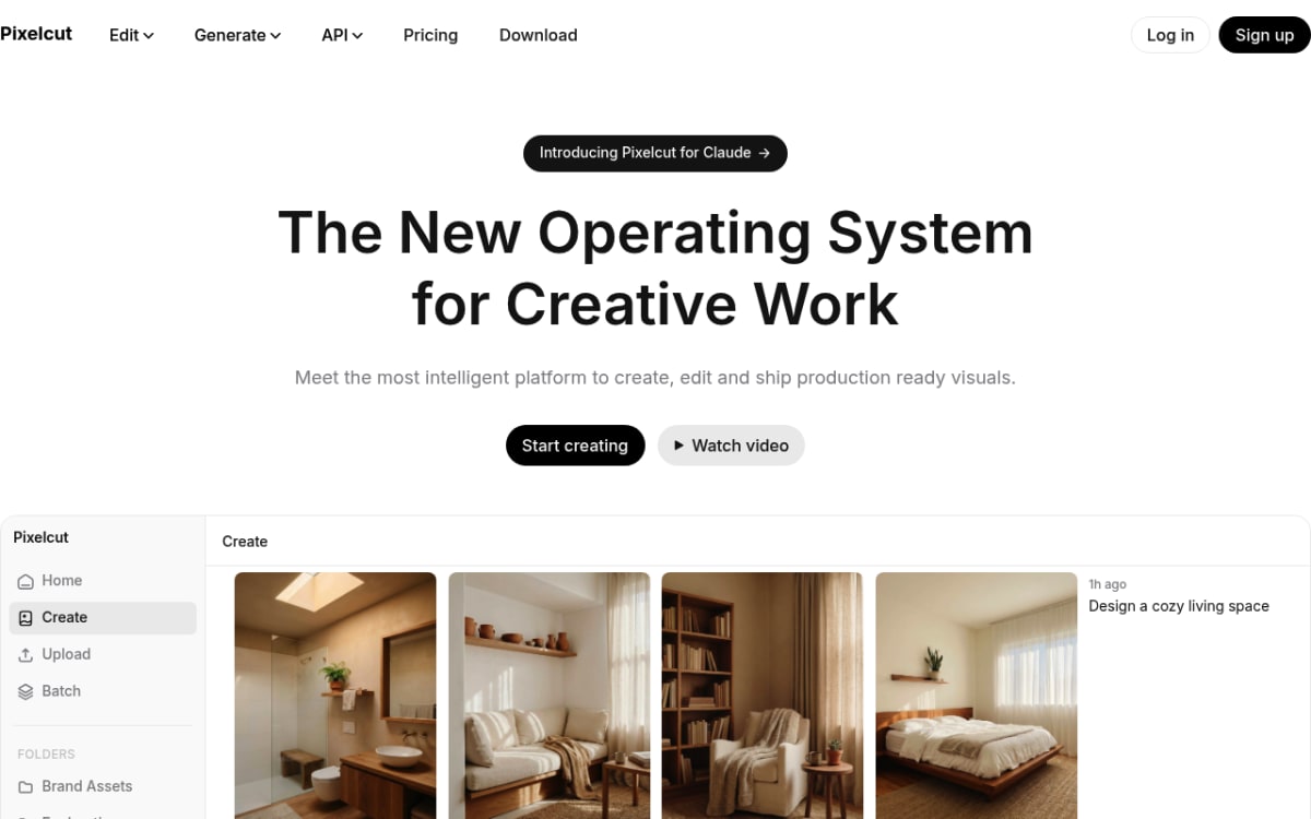 Startseite des KI-Fotoeditors Pixelcut für mobile Creator