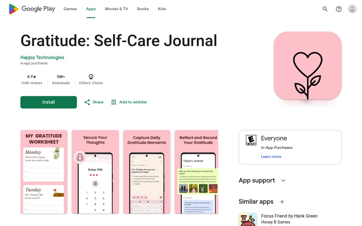 Gratitude Self-Care Journal app on the Google Play Store with vision boards and affirmations