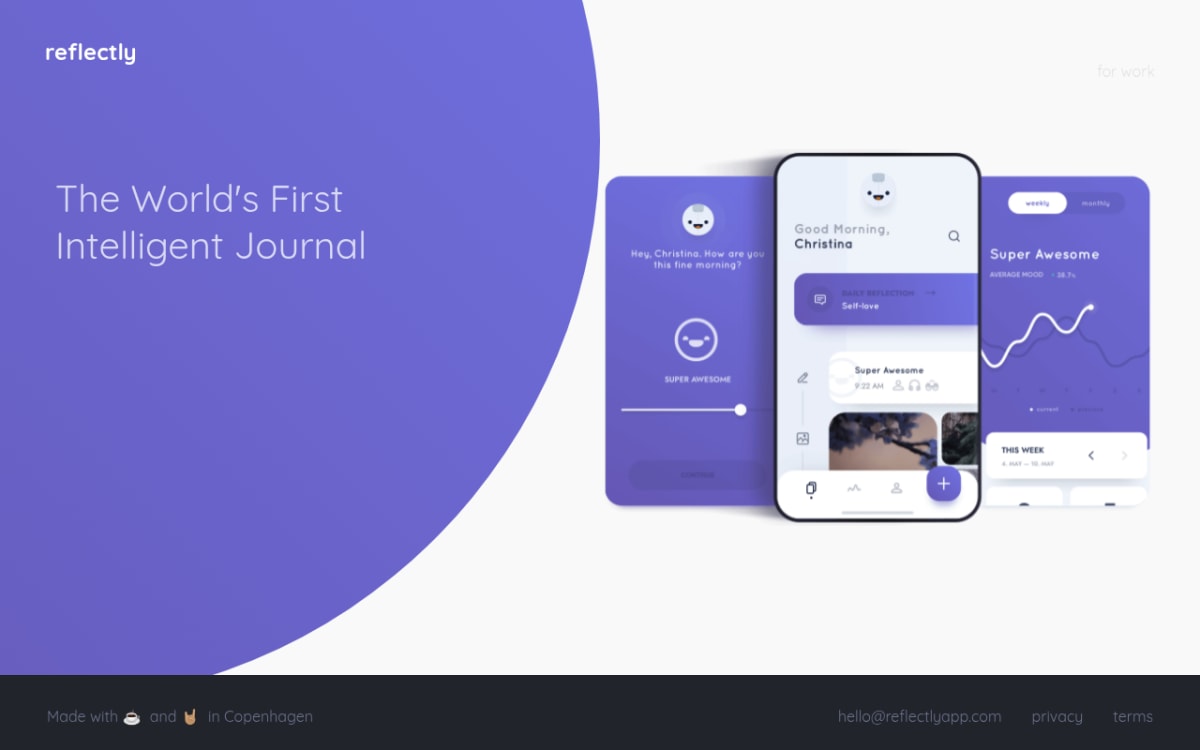 Reflectly AI-powered journaling app marketing homepage with mood-aware prompts