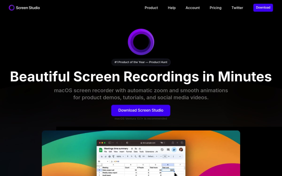 Screen Studio website — official Mac-only screen recorder, no Windows version available