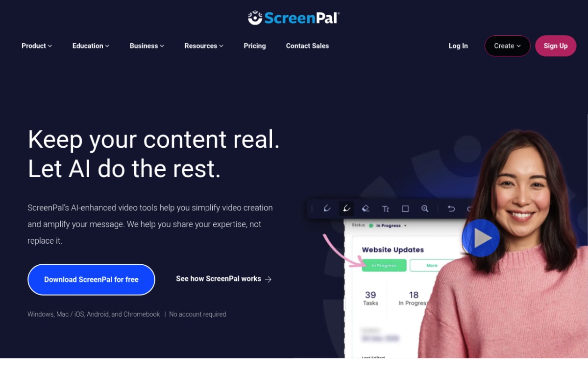 ScreenPal homepage showing budget screen recorder as cheap Vidyard alternative