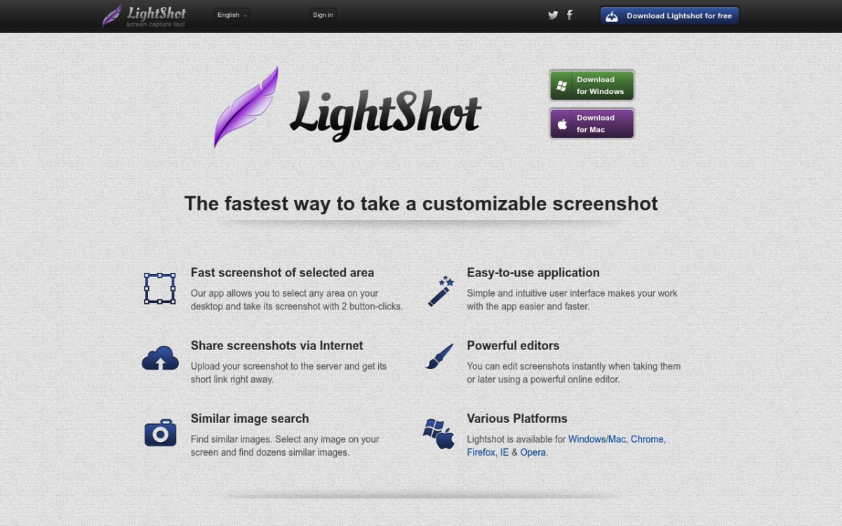 Lightshot homepage — free cross-platform Shottr alternative with prnt.sc cloud sharing