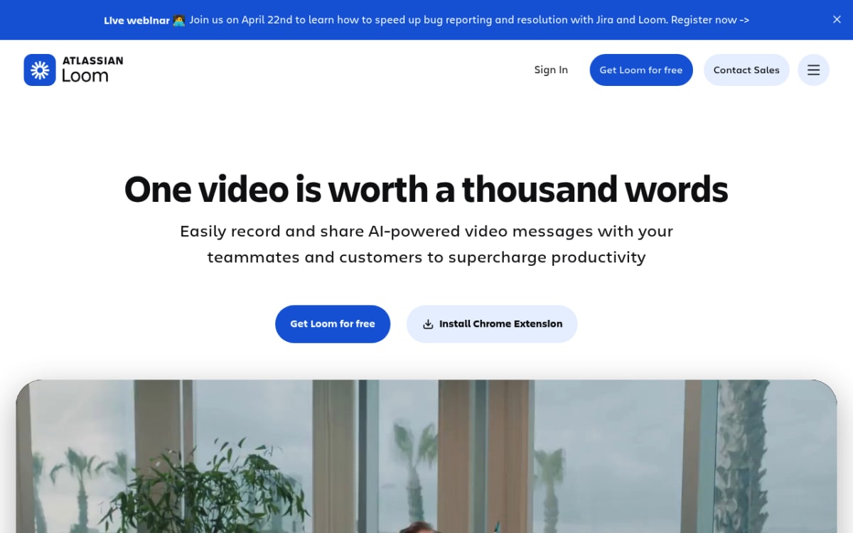 Loom homepage showing the async video recording app