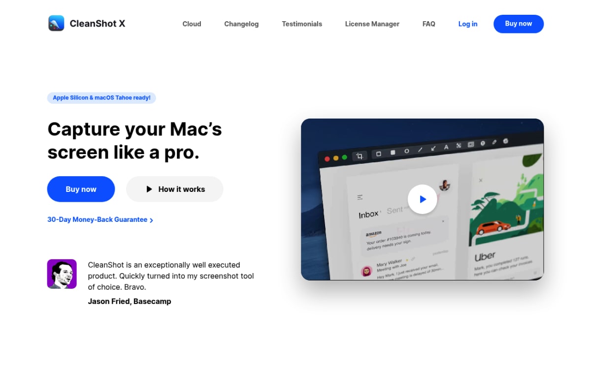 CleanShot X homepage showing the Mac screenshot and recording app