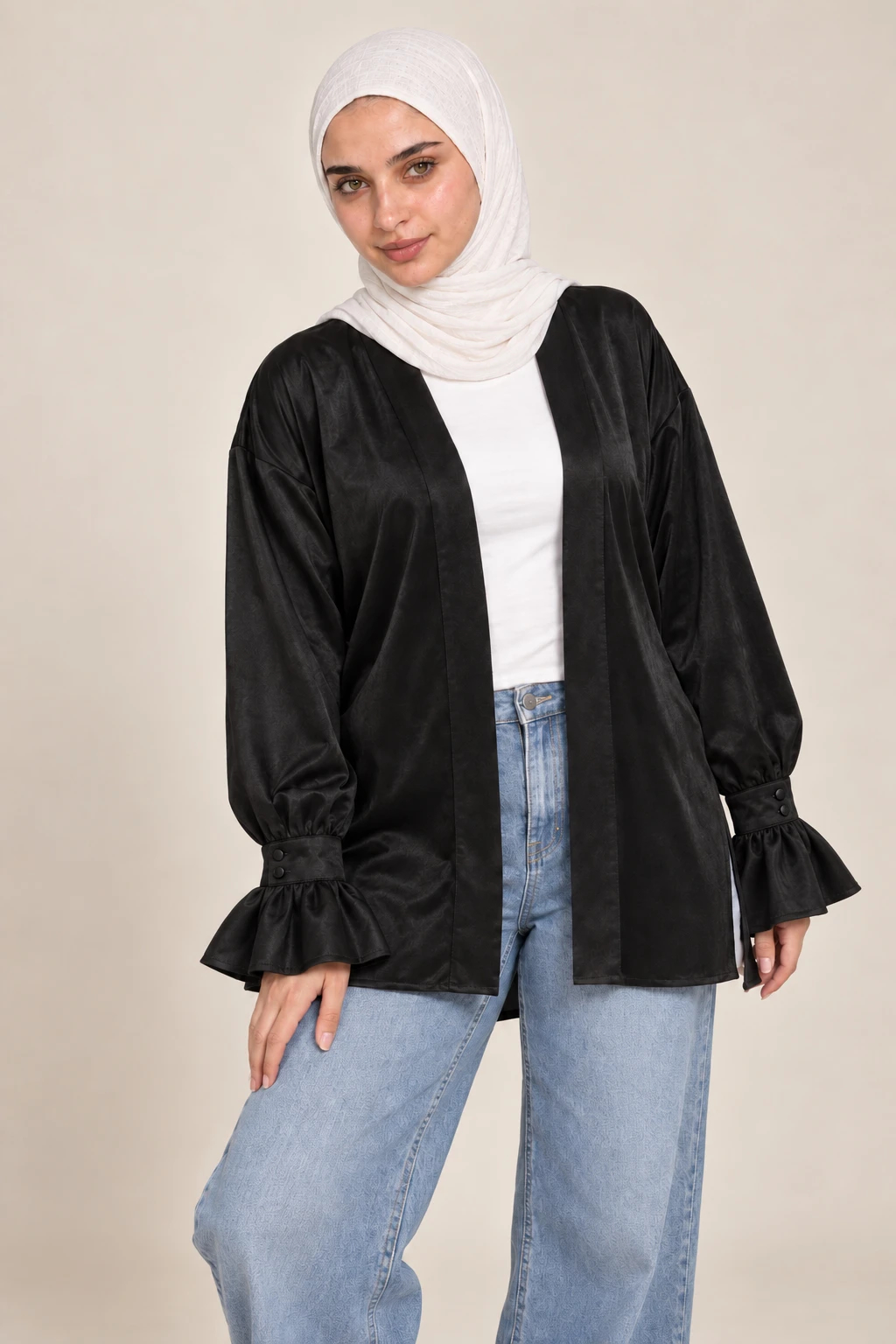 Black Velvet Silk Cardigan - Image 1