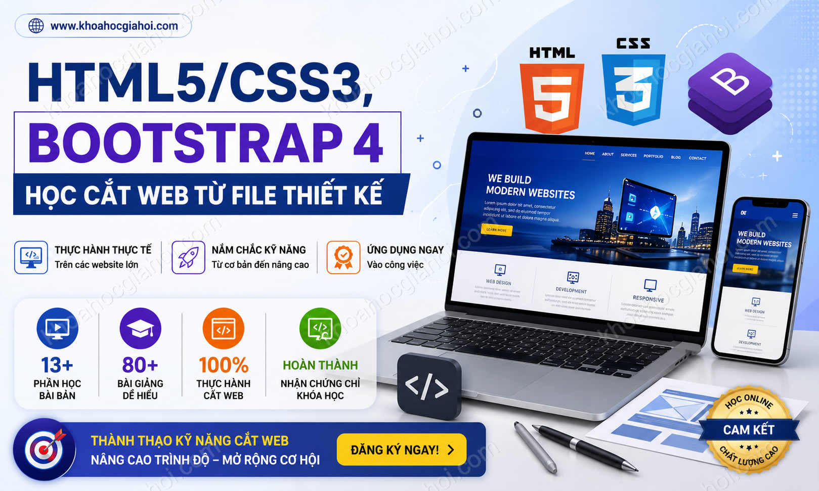 Khóa Học Html5/css3, Bootstrap 4 Và Học Cắt Web Từ File Thiết Kế