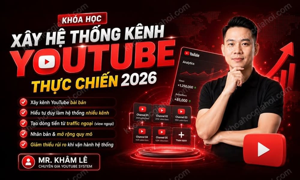 Khóa Học Xây Hệ Thống Kênh Youtube Thực Chiến Mới Nhất- Mr. Khâm Lê – Full Quy Trình Từ A Tới Z Xây Kênh Youtube, Tạo Dòng Tiền Và Nhân Bản Hệ Thống Mới Nhất
