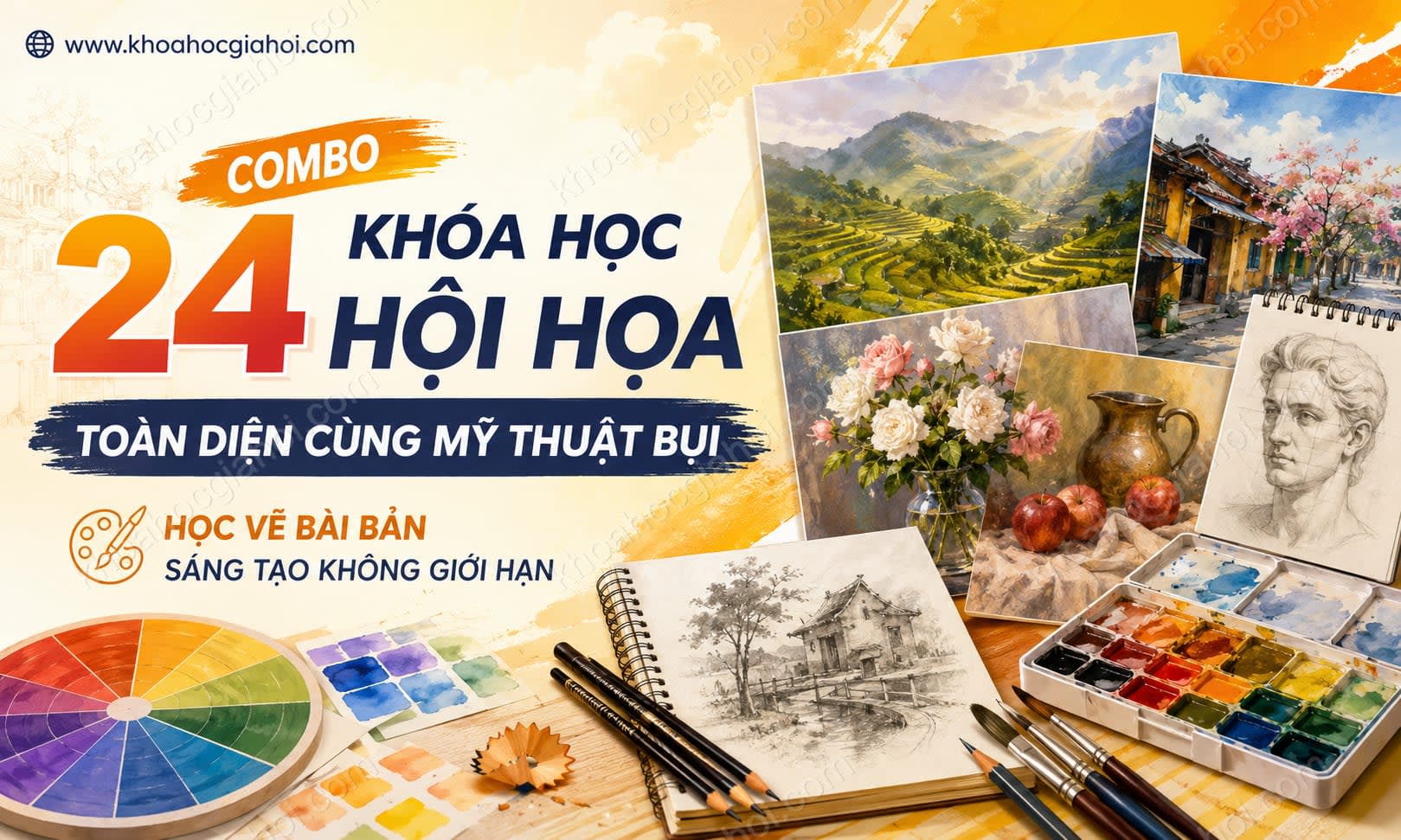 Combo 24 Khóa Học Hội Họa Toàn Diện Cùng Mỹ Thuật Bụi