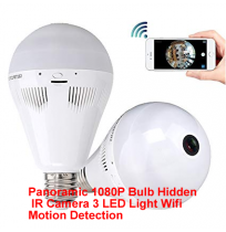 Panoramic 1080P Bulb Hidden IR Camera 3 LED Light Wifi Motion Detection