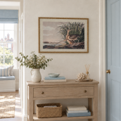 Curlew Study in Linen and Beaded Oak Frame